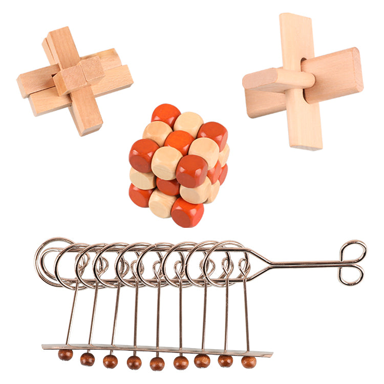 3D Small Wooden Puzzles Kongming Lock IQ Test Toy for Teens and Adults