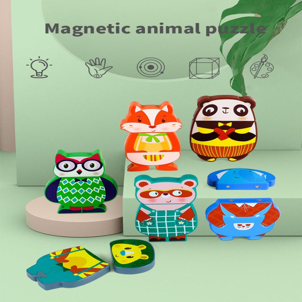 Children Magnetic Animal Puzzle Preschool Educational Magnetic Toy for Toddlers Kids Boys Girls Building Magnetic Blocks Puzzle