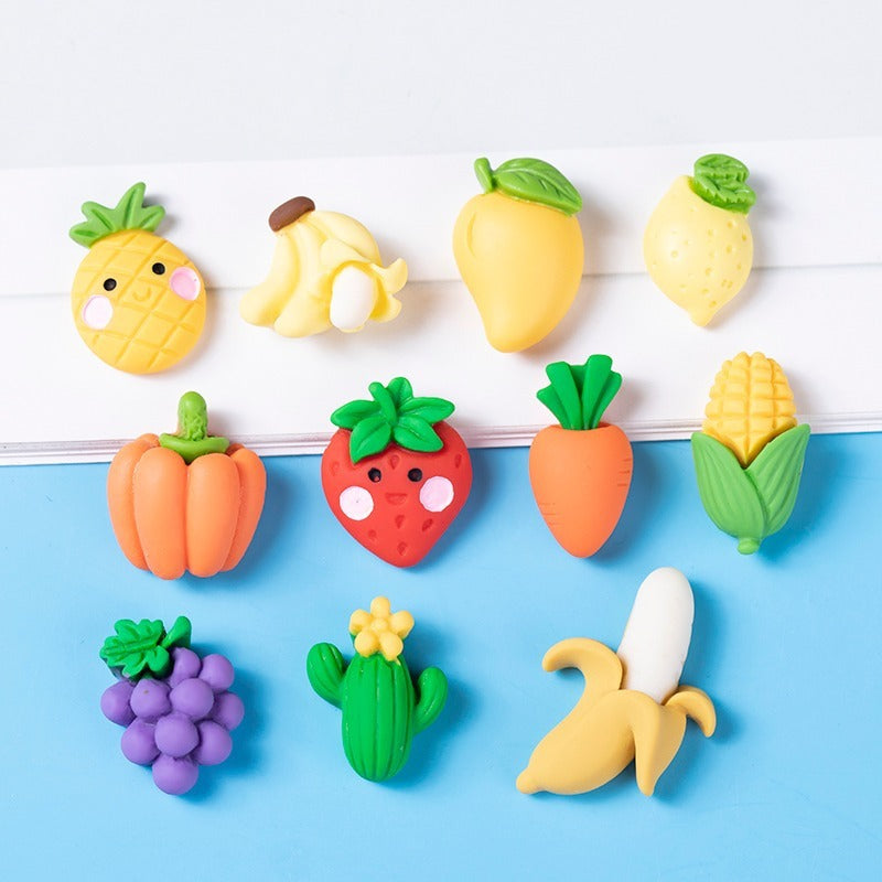 [155pcs] New Resin Flatbacks Accessories Cartoon Fruit And Vegetable Strawberry Banna  DIY Accessories Decor For Phone Case Hair Clip Art Craft Decor Accessories