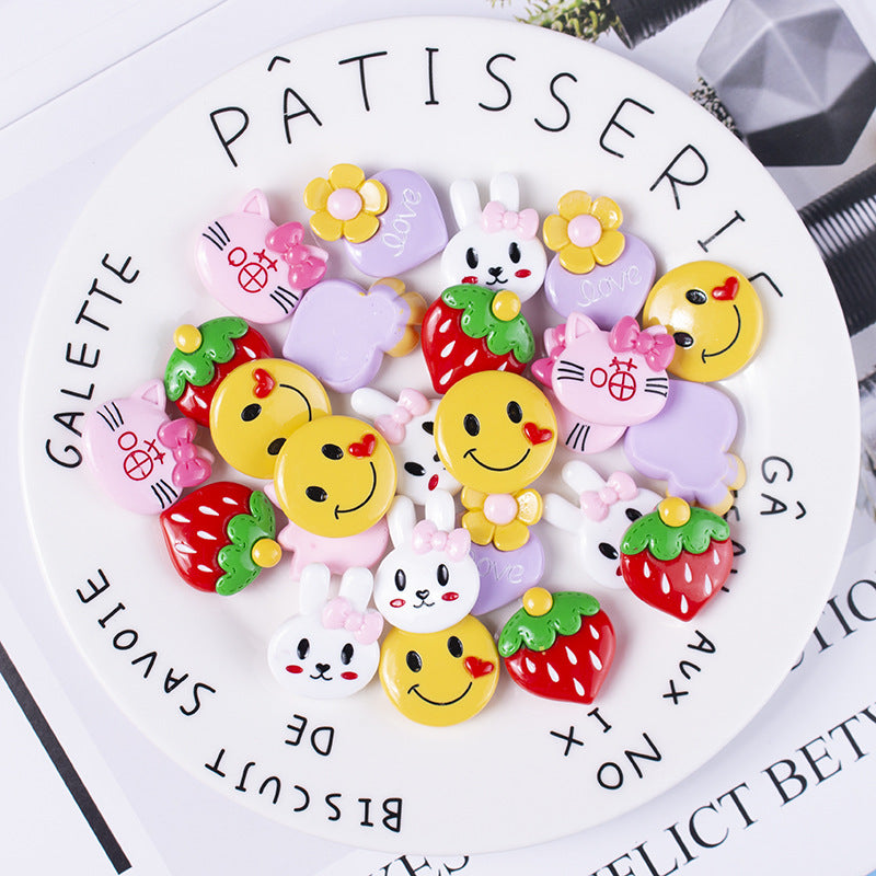 Resin accessories cute smiley strawberry diy cream glue mobile phone case cartoon patch rubber band hairpin accessories material