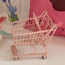 Load image into Gallery viewer, 【TROLLEY AND BASKET】mini size of trolley and basket mini shopping cart pink
